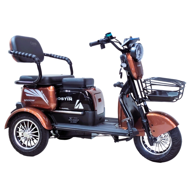 Трицикл Corso «OSTIN PRO» SN-569387, двигун 1200W, акумулятор 72V 28Ah графеновий, коричневий + 1 ящик. акум, колеса 10" фото westvelo.com