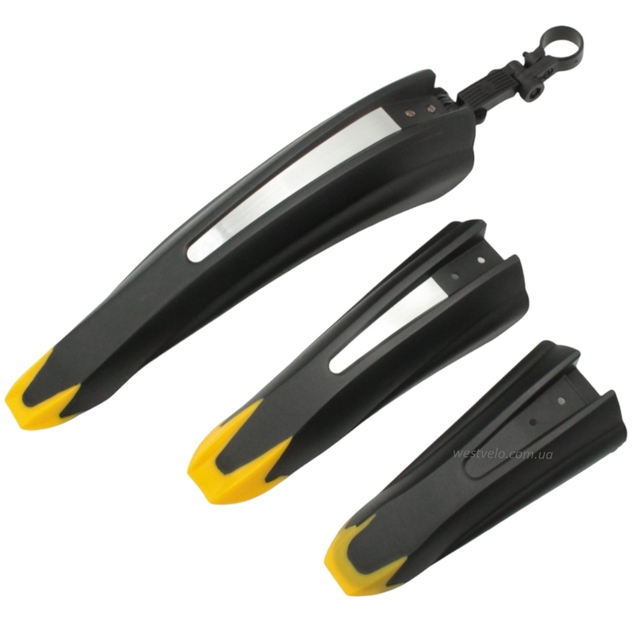 Крила пластик 24-26 кріпл. труба сідла, з 3-х частин, із жовтим елементом 033 (054) фото westvelo.com
