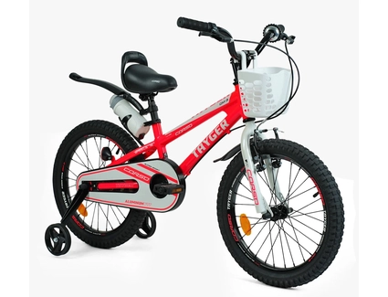 Дитячий велосипед 18 AL Corso «TAYGER» TG-36098 алюмінієва рама неоново-рожево-білий, ручне гальмо, дод. колеса, дзвоник, бутилочка