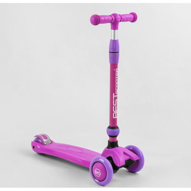 Самокат 3в1 Best Scooter 26566 колеса PU 120х80mm зі світлом, сидіння, амортизатори, батьківська ручка, рожево-фіолетовий фото westvelo.com