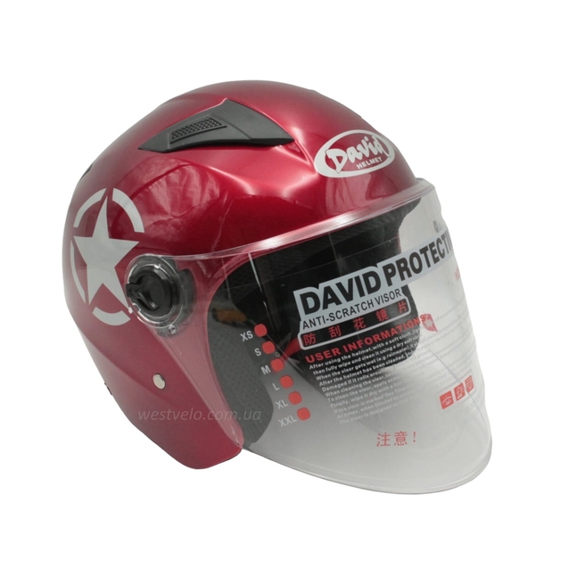 Мото шолом, відкритий (M) "DAVID" D017, Willys Star, червоний глянцевий фото westvelo.com