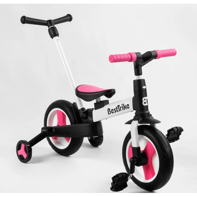 Велобіг-трансформер, 2-кол з батьківською ручкою, PU 10 BestTrike алюміній 55475 біло-рожевий, складний, батьківська ручка, знімні педалі фото westvelo.com
