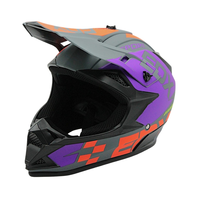 Шолом, закритий крос/ендуро (XL) АТV EDX 026-2 сіро-фіолетово-помаранчевий матовий з дашком + окуляри фото westvelo.com