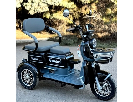 Трицикл Corso «POWER JET» JT-712387, двигун 1200W, акумулятор 72V 23Ah графеновий, чорний + 1 ящик. акум, колеса 10"