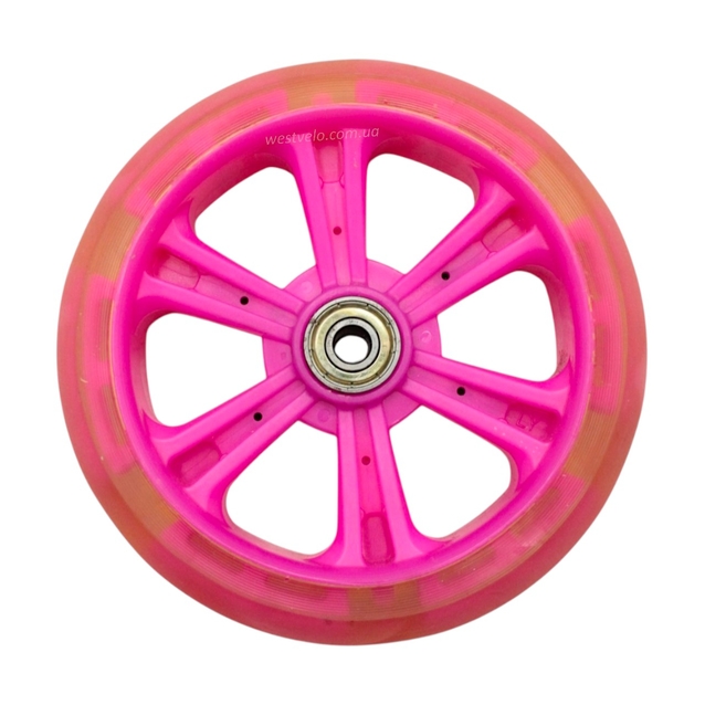 Колесо самоката дитячого поліуретан Ø135мм, діодне, рожевий фото westvelo.com