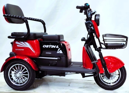 Трицикл Corso «OSTIN L» NL-434017, двигун 1200W, акумулятор 72V 24Ah літій-залізно-фосфатний, червоний + 1 ящик. акум, колеса 10"