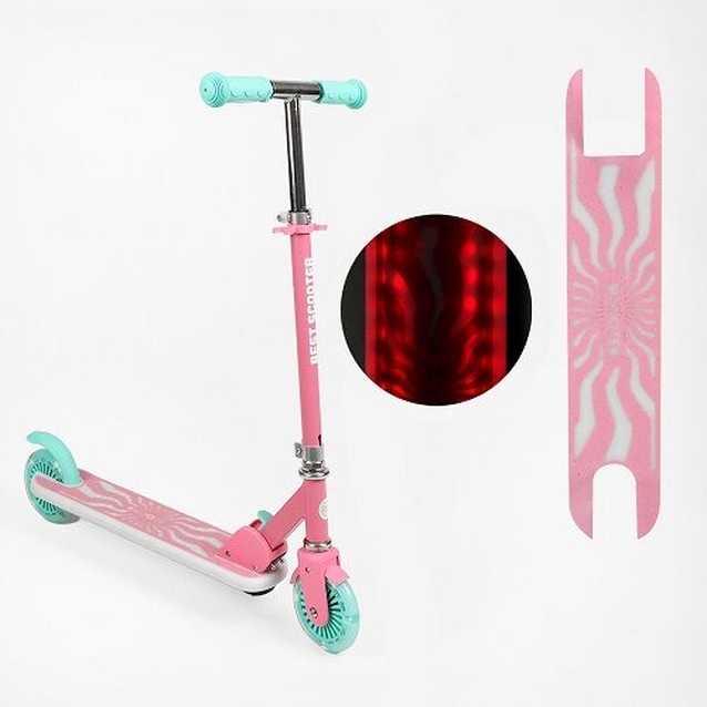 Самокат дитячий 2-х колісний, PU Best Scooter X3-31689 рожевий, Ø120mm, рама зі світлом, кермо складне фото westvelo.com
