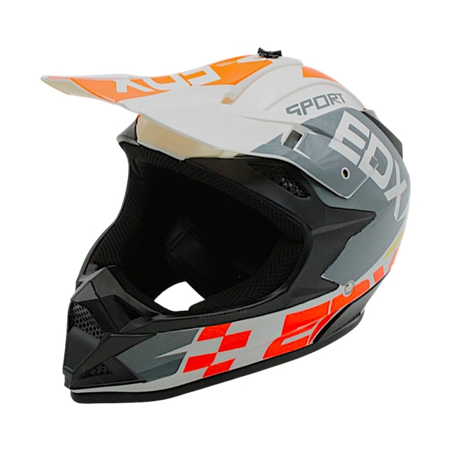 Шолом, закритий крос/ендуро (XL) АТV EDX 020-1 чорно-біло-оранжевий глянець з дашком + окуляри фото westvelo.com