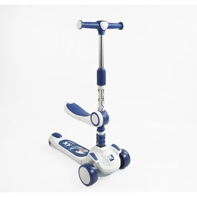 Самокат 5в1 Skyper FJ-59060, колеса PU125х40мм зі світлом, укр озвучування та підсвічування платформи, біло-синій фото westvelo.com