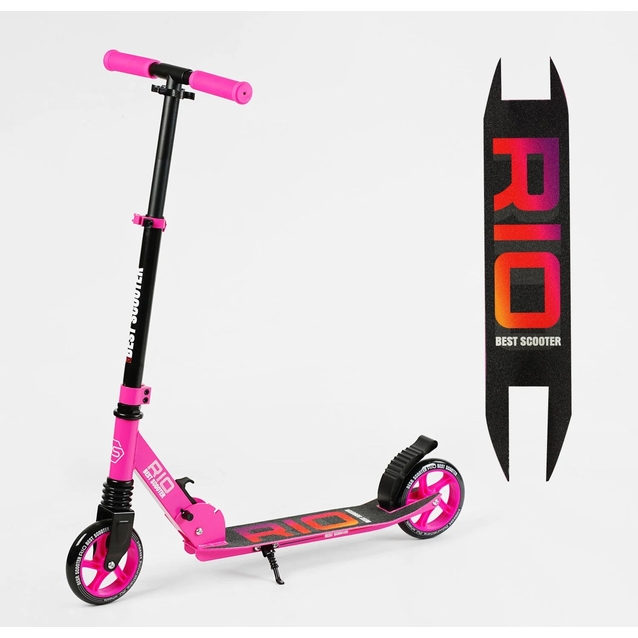 Самокат дитячий 2-х колісний, PU Best Scooter «RIO» 21071 рожевий, Ø145mm, передній амортизатор, AL гальмо фото westvelo.com