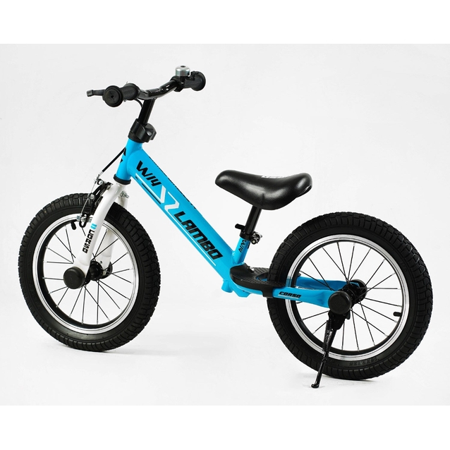 Велобіг 14 Corso надувні колеса, сталева рама «LAMBO» LB-14802 блакитний, ручне гальмо, алюмінієві обода, підставка для ніг, підніжка, дзвоник фото westvelo.com