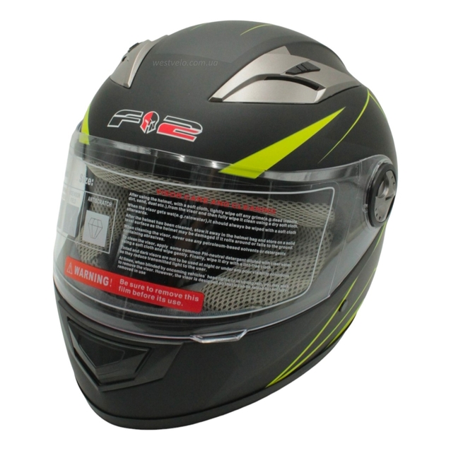 Мото шолом, закритий (XS 53-54) F2 830-2 Інтеграл,Neon yellow #2, чорний матовий фото westvelo.com