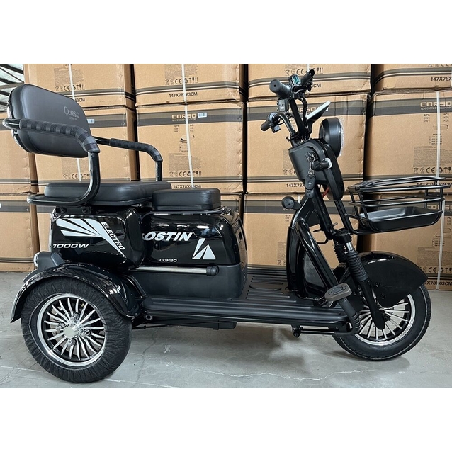 Трицикл Corso «OSTIN» SN-604712, двигун 1000W, акумулятор 72V/23Ah графеновий, чорний + 1 ящик. акум, колеса 10" фото westvelo.com