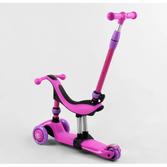 Самокат 3в1 Best Scooter 26566 колеса PU 120х80mm зі світлом, сидіння, амортизатори, батьківська ручка, рожево-фіолетовий фото westvelo.com
