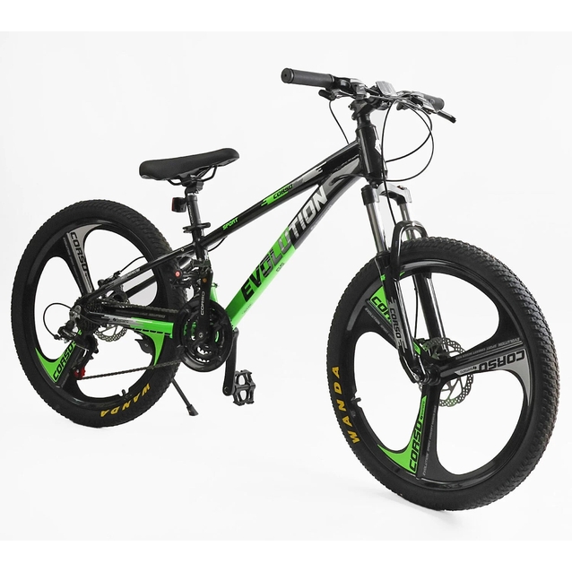 Велосипед 24 AL Corso «EVOLUTION» EV-24203 алюміній 11", (к-т SHIMANO) чорно-салатовий фото westvelo.com