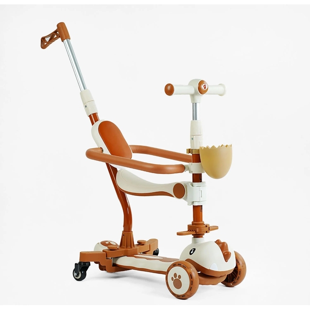 Самокат 5в1 Skyper GL-09077, колеса PU 125х40мм зі світлом, укр озвучування та підсвічування платформи, біло-коричневий фото westvelo.com