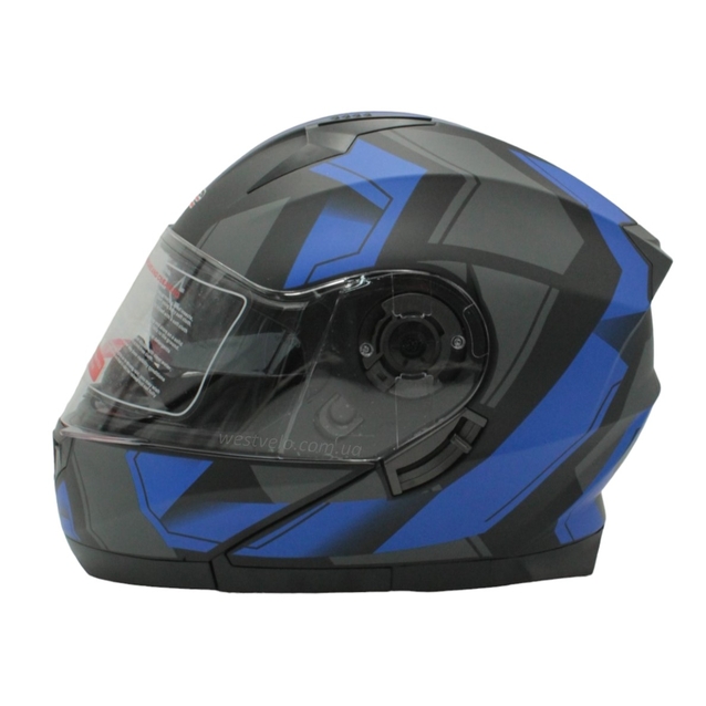 Мото шолом, трансформер (S 55-56) F2 162 чорно-синій, матовий з відкидними окулярами фото westvelo.com