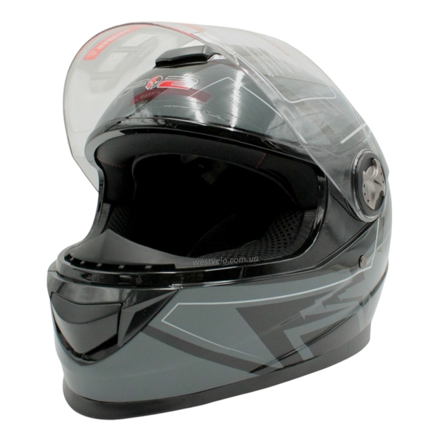 Мото шолом, закритий (S 55-56) F2 М65 чорно-сірий, глянець фото westvelo.com