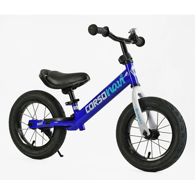 Велобіг 12 Corso надувні колеса, сталева рама «NAVI» NV-12645 синій, підніжка, підставка для ніг, дзвіночок фото westvelo.com