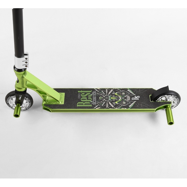 Самокат трюковий Best Scooter «SPIDER» 53442 чорно-зелений, HIC-система, пеги, AL диск та дека, колеса PU Ø110mm, ширина керма - 60 см фото westvelo.com