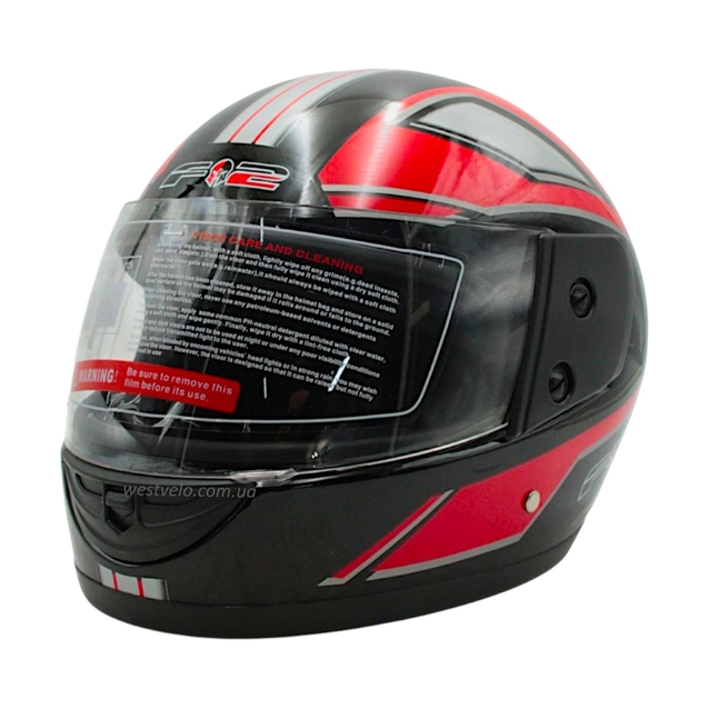 Мото шолом, закритий (S 55-56) F2 чорно-червоний глянець, (825-3) фото westvelo.com