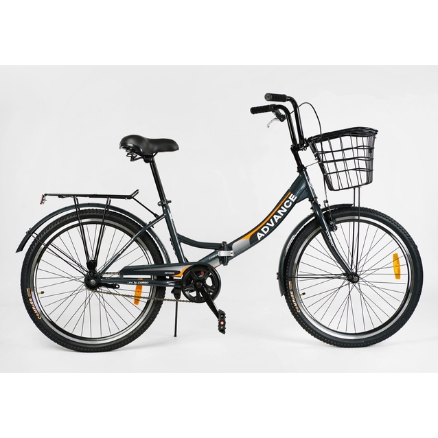 Міський велосипед 24 ST Corso «ADVANCE» AD-24625 (складна рама) сталь 14", зелено-помаранч (+к/к/б)