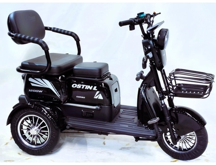 Трицикл Corso «OSTIN L» NL-815063, двигун 1200W, акумулятор 72V 24Ah літій-залізно-фосфатний, чорний + 1 ящик. акум, колеса 10"