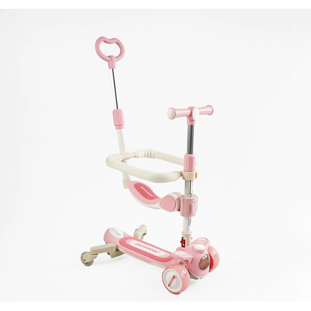 Самокат 5в1 Skyper RT-10247, колеса PU125х40мм зі світлом, укр озвучування та підсвічування платформи, біло-рожевий фото westvelo.com