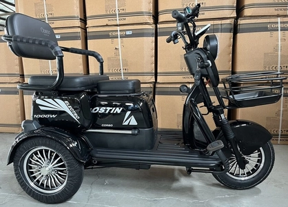 Трицикл Corso «OSTIN» SN-604712, двигун 1000W, акумулятор 72V/23Ah графеновий, чорний + 1 ящик. акум, колеса 10"