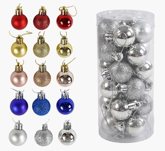 Новорічні прикраси 24 шт, 5 видів, кульки, D = 3 см, в слюді, ВИДАЄТЬСЯ ТІЛЬКИ МІКС ВИДІВ (C 67709)