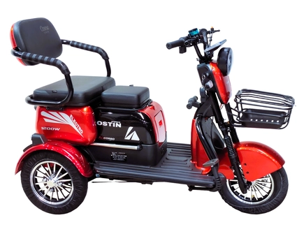 Трицикл Corso «OSTIN PRO» SN-208735, двигун 1200W, акумулятор 72V 28Ah графеновий, червоний + 1 ящик. акум, колеса 10"