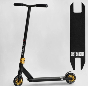 Самокат трюковий Best Scooter «HOP» N-01801 чорно-золотий, HIC-система, пеги, AL диск та дека, колеса PU Ø120mm, ширина керма - 58 см