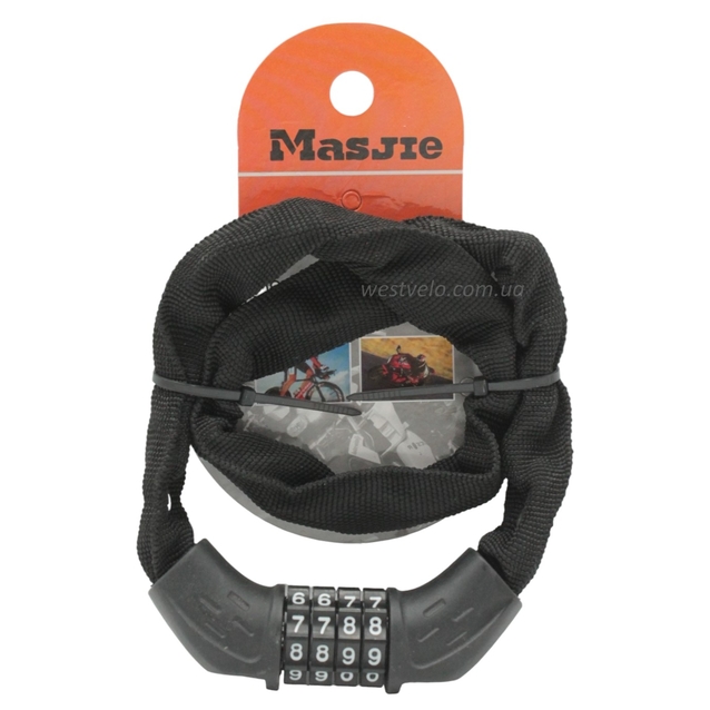 Замок на код змінний 4 цифри, ланц в чохлі MASJIE 166, чорний фото westvelo.com