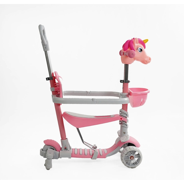 Самокат 5в1 Best Scooter P-63700, колеса PU 120х90mm зі світлом, сіро-рожевий