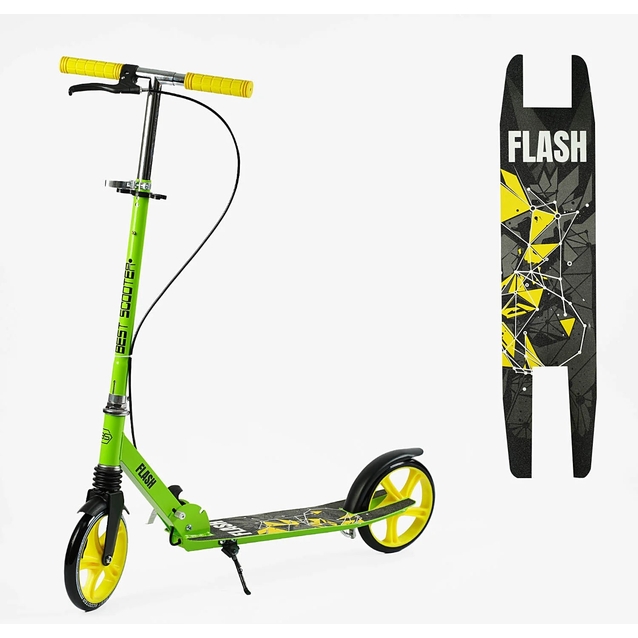 Самокат дитячий 2-х колісний, PU Best Scooter «FLASH» FL-20085 салатово-жовтий, Ø200mm, ручне гальмо, 1 амортизатор передній фото westvelo.com