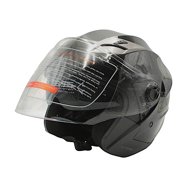 Мото шолом, відкритий (S) (55-56см) BLD-708 чорний глянець з відкидними окулярами фото westvelo.com