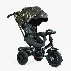 Дитячий велосипед 3-х колісний з батьківською ручкою, з дашком, надувні колеса Best Trike «PERFETTO» 8066/612-04 чорно-золотий, поворотне сидіння, кошик, фара музична, USB, Bluetooth