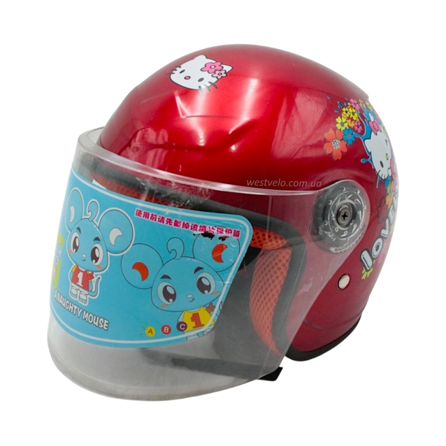 Мото шолом дитячий, відкритий (S) "908", Hello Kitty, червоний фото westvelo.com