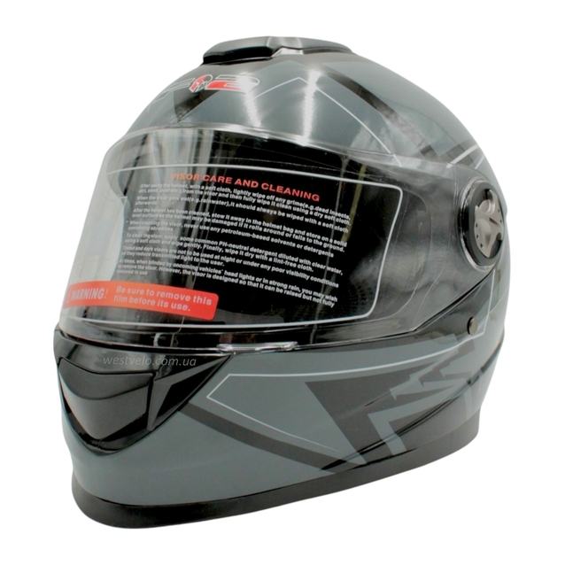 Мото шолом, закритий (S 55-56) F2 М65 чорно-сірий, глянець фото westvelo.com