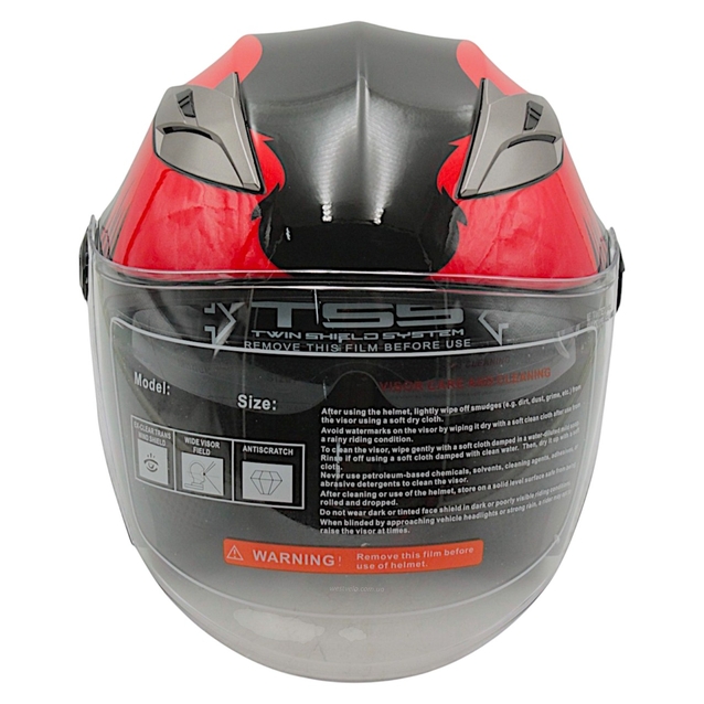 Мото шолом, відкритий (S) (55-56см) BLD-708 "Raptor" чорно-червоний глянець з відкидними окулярами фото westvelo.com