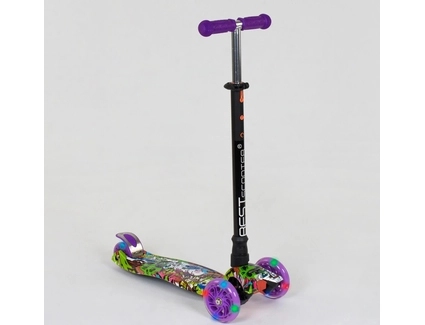 Самокат дитячий 3-х колісний, Best Scooter «MAXI» 2464 / 779-1390 фіолетовий, колеса PU Ø120mm/80mm зі світлом, пластмасовий, трубка керма алюмінієва