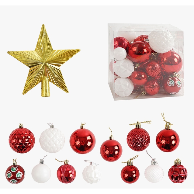 Новорічні прикраси 30 шт, кульки, зірочка-верхівка, у слюді (C 67553) фото westvelo.com