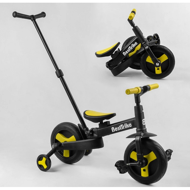 Велобіг-трансформер, 2-кол з батьківською ручкою, PU 10 BestTrike алюміній 58195 чорно-жовтий, складний, батьківська ручка, знімні педалі фото westvelo.com