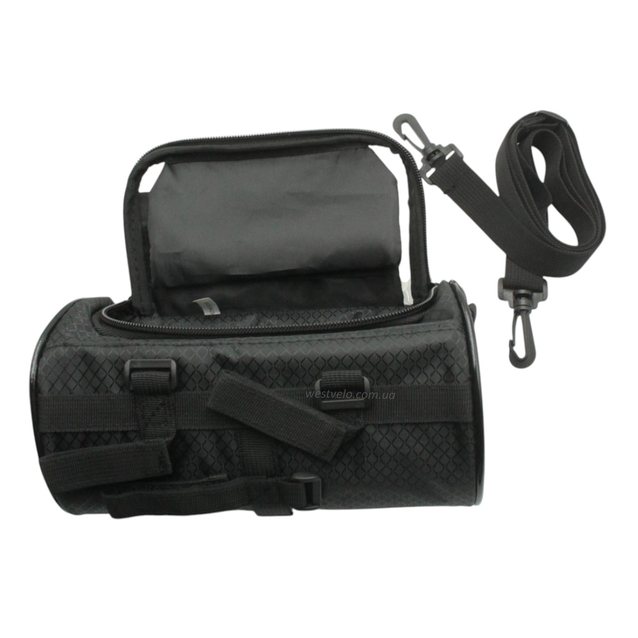 Сумка на раму + місце для телефону,чорна кругла з ременем на плече 221 фото westvelo.com