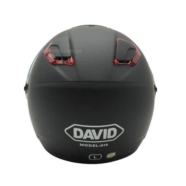 Мото шолом, відкритий (L) "DAVID" D018, чорний матовий з червоними вставками фото westvelo.com