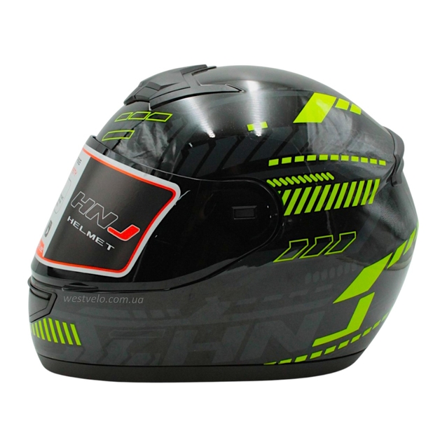Мото шолом, закритий (L) HNJ TRON "1008-26" чорно-салатово сірий, глянцевий фото westvelo.com
