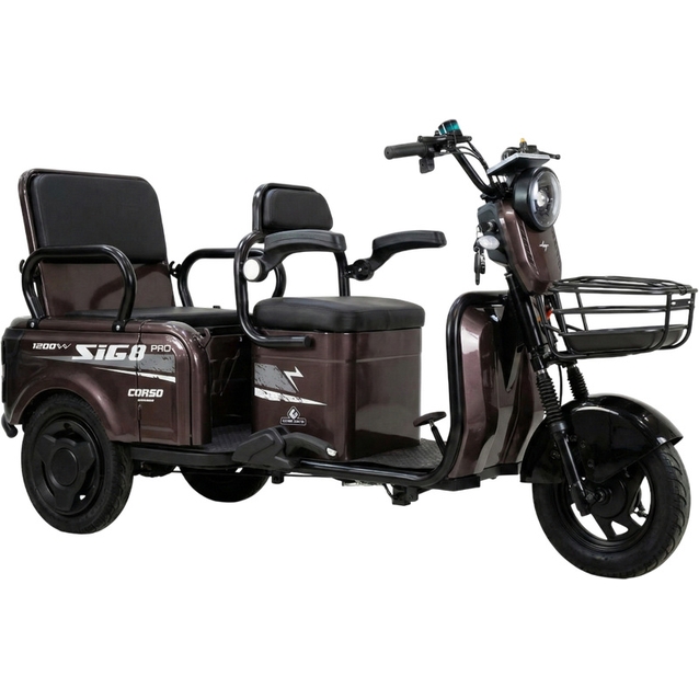 Трицикл Corso «SIG-8 Pro» SP-917084, двигун 1200W, акумулятор 72V 28Ah графеновий, коричневий + 1 ящик. акум, колеса 10" фото westvelo.com