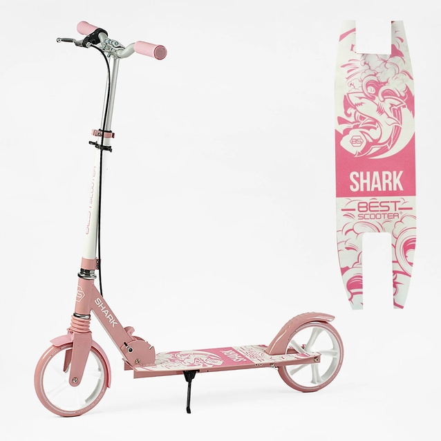 Самокат дитячий 2-х колісний, PU Best Scooter «SHARK» SH-41102 пудрово-білий, Ø200mm, з ручним гальмом, затискач керма, 1 амортизатор фото westvelo.com