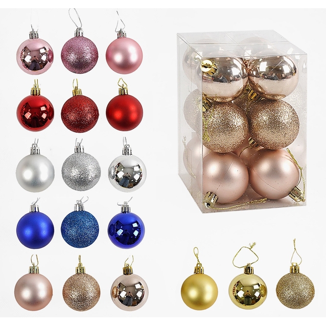 Новорічні прикраси 12 шт, 6 видів, кульки, D = 5 см, у слюді, ВИДАЄТЬСЯ МІКС ВИДІВ (C 67657) фото westvelo.com