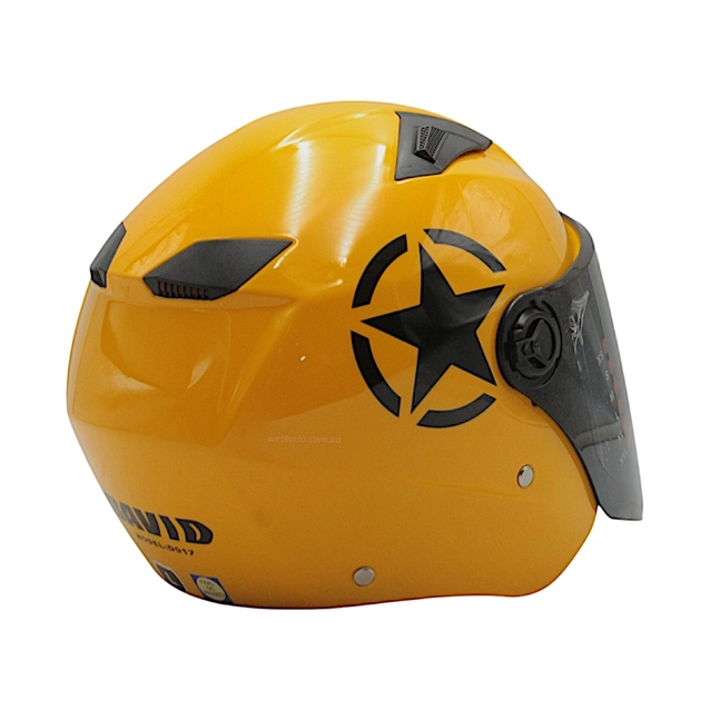 Мото шолом, відкритий (L) "DAVID" D017, Willys Star, жовтий глянцевий (ABS) фото westvelo.com